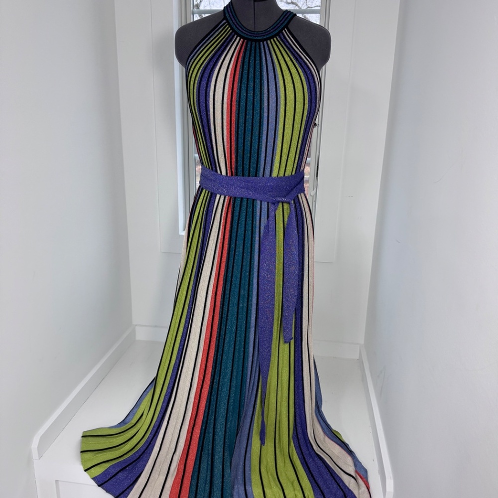 Genuine Vintage Missoni Metallic Lurex Long Halter Neck pleated gown